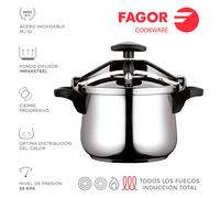Fagor Clásica Bombe Olla a Presión 8 Litros, Inducción, Express, Acero Inoxidable 18/10, Todo Tipo Cocinas, Fondo Termo Difusor, 3 Sistemas Seguridad