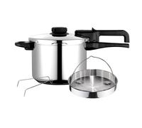 Fagor Dual Xpress Olla a Presión 6 Litros, Inducción, Express Super Rápida, Acero Inox. 18/10, Todo Tipo Cocinas, Fondo Termodifusor, Regulador de Presión, 5 Sistemas Seguridad, Incluye Cestillo