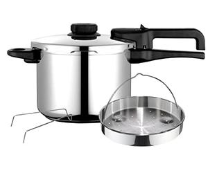 Fagor Dual Xpress Olla a Presión 6 Litros, Inducción, Express Super Rápida, Acero Inox. 18/10, Todo Tipo Cocinas, Fondo Termodifusor, Regulador de Presión, 5 Sistemas Seguridad, Incluye Cestillo