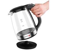 Fagor Hervidor de Agua TEYA. 2200W de potencia. Capacidad de 1.7L. Jarra de vidrio con luz led y base 230º. Asa ergonómica y filtro en la boquilla vertedora. Botón de apertura. Color negro.