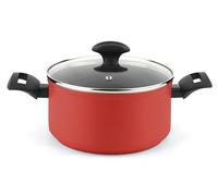 Fagor Maxima Cacerola Inducción 24 cm, Tapa de Cristal, Aluminio Forjado, Espesor 4 mm, Antiadherente Ecológico XYLAN PLUS sin PFOA, Apta para Todas Las Cocinas, Vitrocerámica, Gas, Lavavajillas, Rojo