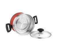 Fagor Maxima Olla Vaporera Inducción 20 cm, Cacerola Aluminio Forjado, Steamer Acero Inoxidable, Tapa de Cristal, Antiadherente sin PFOA, Apta para Todas Las Cocinas, Vitrocerámica, Gas, Rojo