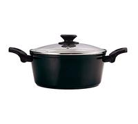 Fagor Vivant Cacerola Inducción 20 cm, Tapa de Cristal, Aluminio Forjado, Espesor 3 mm, Antiadherente Bicapa Ecológico Efecto Piedra sin PFOA, Apta para Todas Las Cocinas, Vitrocerámica, Gas, Negra