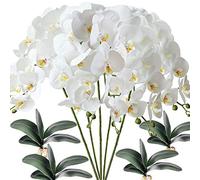 FagusHome 5 Piezas Flores Artificiales Orquídea Phalaenopsis Mariposa 80cm con 4 Piezas Hojas de Orquídea Phalaenopsis Hojas