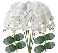 FagusHome 6 flores artificiales de Phalaenopsis de 80 cm, color blanco, con 4 paquetes de hojas de orquídeas artificiales para decoración del hogar (6 unidades)