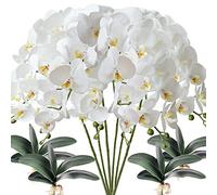 FagusHome 6 Piezas Flores Artificiales Orquídea Phalaenopsis Mariposa 80cm con 4 Piezas Hojas de Orquídea Phalaenopsis Hojas