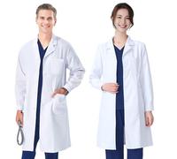 FAHAKO Bata Laboratorio Mujer Hombre Bata Blanca Algodón Bata Medico Bata Blanca Laboratorio Disfraz Enfermera Manga Larga Bata Sanitarios Estudiantes Escuela Uniforme con Bolsillos Botones, M