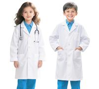 FAHAKO Bata Laboratorio Niño Niña, Algodón Batas Blanca Laboratorio Niño Niña Manga Larga Disfraz Cientifico Batas Medico Cientifica Enfermera Doctor para Estudiant Cosplay, L