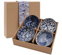 Fahibin 4Pcs cuenco de arroz con caja de regalo, ensaladera Diseños japoneses,cuencos de porcelana para cereales de porcelana,300 ml, para sopa, ensalada, postre, aperitivos