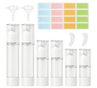 Fahibin 6Pcs Bote Airless Dispensador de Bomba,Contenedor de Bomba de Cosmético, 15 ml/30 ml/50 ml, con Espátula, Embudo, Pegatinas para Loción Base Champú
