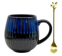 Fahibin Taza de Cappuccino de Gres, Taza Cafe,Coffee Mug,450ML Tazas Grande de Café y Cappuccino Con una cuchara de café dorada Para Leche, Café y Bebidas