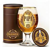 FAHIMEH Regalo Papá, Regalos Dia del Padre Cumpleaños Aniversario Navidad Jarra de Cerveza, de Hijos e Hijas Originales Ideas Hombres Presentes con Posavasos, 400ml