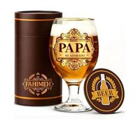 FAHIMEH Regalos Padre, Personalizado Jarra de Cerveza, Para Papá Cumpleaños Regalos Dia del Padre Aniversario Navidad, de Hijas e Hijos Originales Ideas Hombres Presentes con Posavasos, 400ml