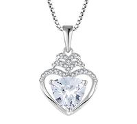 Fahonie Collar de corazón de plata de ley 925 con piedra natal y colgante de corazón, joyería de cumpleaños para mujeres, hermana, esposa, novia, ella, circonita cúbica