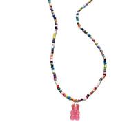 Fahoujs Collar con colgante de oso colorido, hermoso collar de dureza, joyería de perlas portátil para amantes de la moda dulce