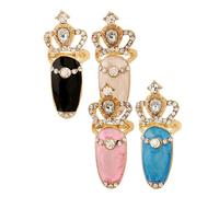 Fahoujs Juego de 4 anillos de garra punk, varios tamaños, cristal embellecido gótico, joyas elegantes para eventos de disfraces, garras de uñas falsas para fiestas