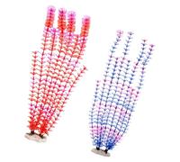 Fahoujs Planta de acuario de gran tamaño para tanque de peces medio ambiente hierba de agua artificial alta planta acuática con base de cerámica anclada tanque de peces de plástico decoración