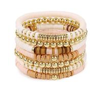 Fahoujs Pulsera de perlas coloridas de moda, pila de arcilla suave y elástica, adecuada para el ocio y la fiesta que lleva joyas, talla única, como se describe