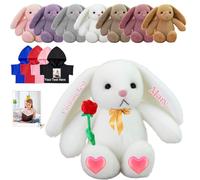 FAHOXUMR Conejito de Peluche Personalizado, Personalized Stuffed Bunny Plush con Nombre de la Foto como Regalos Personalizados Juguetes de Peluche de Conejo para Adultos Niños Primera Pascua, 26 cm