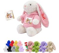 FAHOXUMR Peluche De Conejo Personalizado con Foto Y Nombre, Easter Bunny Animal De Pascua De Peluche A Medida como Primeros Regalos De Pascua para Bebé En Pascua Y Navidad, 25cm