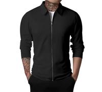 Fahrradjacke Herren Winddicht Atmungsaktiv Herren Casual gestreiften Stoff T-Shirt Reißverschluss Turn Down Langarm Tops T-Shirt Der Herren (Black, S)