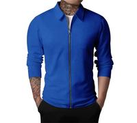 Fahrradjacke Herren Winddicht Atmungsaktiv Herren Casual gestreiften Stoff T-Shirt Reißverschluss Turn Down Langarm Tops T-Shirt Der Herren (Blue, S)