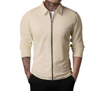 Fahrradjacke Herren Winddicht Atmungsaktiv Herren Casual gestreiften Stoff T-Shirt Reißverschluss Turn Down Langarm Tops T-Shirt Der Herren (Khaki, S)