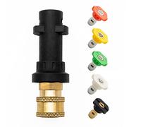 Fai Top Adaptador de limpiador de alta presión,Acoplador Rápido de Latón de 1/4" hembra y 5 Puntas de Boquilla de Limpiador, Adaptador de Pistola compatible con la Serie Kärcher K