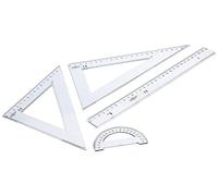 Faibo - Estuche con regla, escuadra, cartabón y semicírculo, transparente