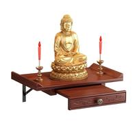 Failjierue Altar Budista Chino Madera Montado Pared con Bandeja Telescópica Extraíble, Santuario Espiritual para Estatua Buda, Incienso y Ofrendas Religiosas(40cm)