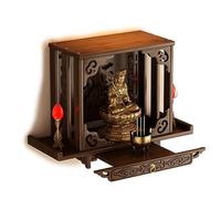 Failjierue Altar Budista Montado Pared, Pequeño Santuario Oración con Bandeja Retráctil y Asas Metal para Adoración Meditación Hogar(39cm)
