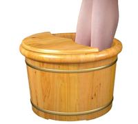 Failjierue Cubo de baño de madera para pies con cuentas de masaje, bañera de pedicura para spa en casa, lavabo aislado para lavado de pies, barril de madera pequeño para relajar el cuidado de los pies
