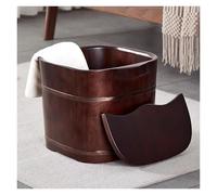 Failjierue Cubo de spa portátil de madera para pies con tapa, bañera gruesa tradicional para pedicuras y masaje de pies, baño de pies doméstico que retiene el calor (34 x 25 cm)