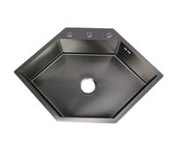 Failjierue Fregadero de cocina con tubo de drenaje en forma de diamante de acero inoxidable 304, ranura hexagonal, hecho a mano, fregadero individual de cocina (negro, 84 x 55 cm)