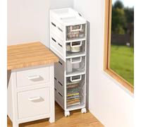 Failjierue Gabinete de almacenamiento apilable de 14 pulgadas de ancho con ruedas de bloqueo, juego de cajones de baño de plástico reforzado, cajones transparentes para cocina/dormitorio (4 niveles)