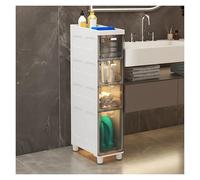 Failjierue Gabinete de almacenamiento delgado con cajones transparentes, organizador de piso estrecho y alto con ruedas para baño/cocina, papel higiénico y almacenamiento de artículos de tocador (gris