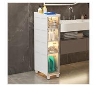Failjierue Gabinete de almacenamiento delgado con cajones transparentes, organizador de piso estrecho y alto con ruedas para baño/cocina, papel higiénico y almacenamiento de artículos de tocador