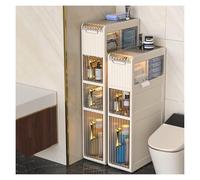 Failjierue Gabinete de almacenamiento delgado para baño, carrito organizador de papel higiénico delgado y torre esencial, diseño estrecho para espacios estrechos de baño (4 niveles)
