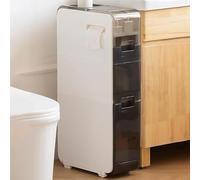 Failjierue Gabinete de baño Delgado con cajones Transparentes y Ruedas - Organizador angosto de 6.9" de Ancho para Colocar sobre el Inodoro, Ideal para Espacios pequeños, Esquinas estrechas(3-Tiers)