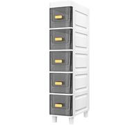 Failjierue Gabinete de baño Estrecho de 18 cm de Ancho - Torre Vertical Delgada con cajones para Espacios pequeños, Organizador Independiente con Marco Blanco para Dormitorio y baño(5-Tiers)