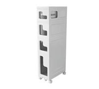 Failjierue Gabinete de baño vertical delgado, almacenamiento móvil estrecho con cajones y ruedas, carrito organizador de papel higiénico de gran capacidad para espacios pequeños (4 niveles)