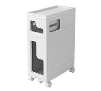 Failjierue Gabinete de baño vertical delgado, almacenamiento móvil estrecho con cajones y ruedas, carrito organizador de papel higiénico de gran capacidad para espacios pequeños (2 niveles)