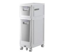 Failjierue Gabinete delgado de suelo para baño con cajones y ruedas, torre de almacenamiento de papel higiénico para baño, dormitorio, organizador independiente y apilable (2 niveles)