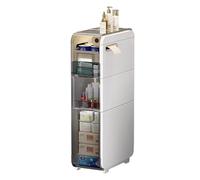 Failjierue Mueble de baño Alto y Delgado, Mueble de baño Vertical con cajones Transparentes y Ruedas, Organizador de Lavabo Estrecho.(3-Tiers)