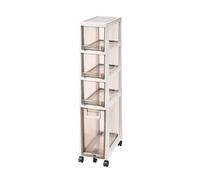 Failjierue Mueble de baño esquinero con cajones Transparentes - Carrito de Almacenamiento Estrecho con Ruedas para baño, Dormitorio o Armario - Organizador Delgado con Ruedas(Brown,4-Tiers)