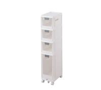 Failjierue Narrow Tall Bathroom Floor Cabinet with Drawers Slim Storage Cart with Clear Drawers & Wheels Toilet Paper Organizer for Small Spaces & Tight Gaps(4-Tiers)