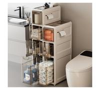 Failjierue Pequeño Armario para Guardar Toallas de baño, Organizador de pie Estrecho con cajones Transparentes y Ruedas silenciosas, Unidad Independiente Que Ahorra Espacio(4-Tiers)