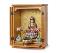 Failjierue Santuario Budista con Fondo Dorado, Mesa Altar Meditación Madera con Bandeja Almacenamiento Retráctil, Butsudan Adoración Espiritual Hogar(60x38x60cm)