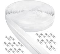 FAINCA 15M Nailon Cremallera, Blanco Cremalleras, con 20 Cursor Cremallera, Cremallera para Costura, Funda de Edredón Almohada Cremallera Zipper, para Costura y Manualidades