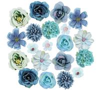 FAINCA 20 Piezas Cabezas de Flores Artificiales Decoracion 3-5 cm Decoración de Flores Artificiales Artificial Flowers Decoracion Mini Flores de Seda para Día de San Valentín DIY Bodas Hogar (Azul)